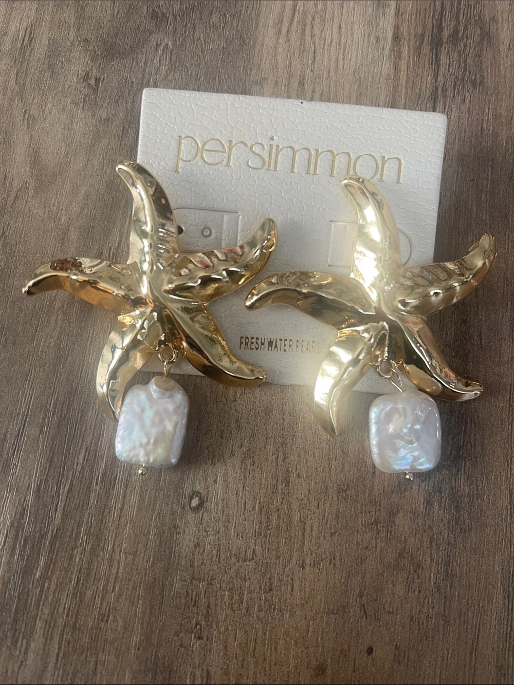 Persimmon Gold Starfish Earrings with Freshwater Pearl Drops